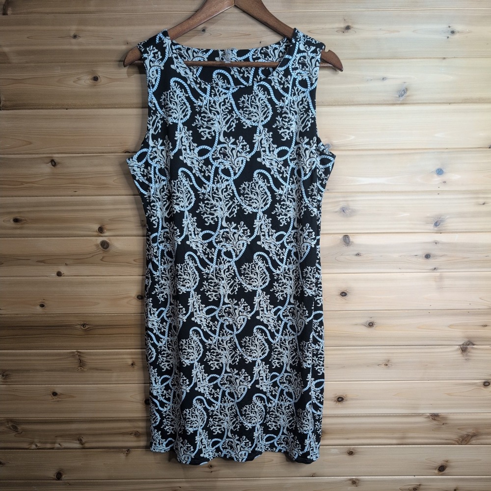 LuLu-B Women XL Black Nautical Coral Rope Print Sleeveless Shift Dress